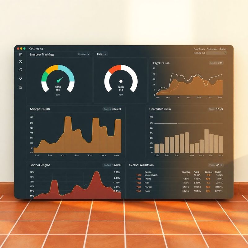 Panel de seguimiento con gauges de ratio de Sharpe y curvas de drawdown